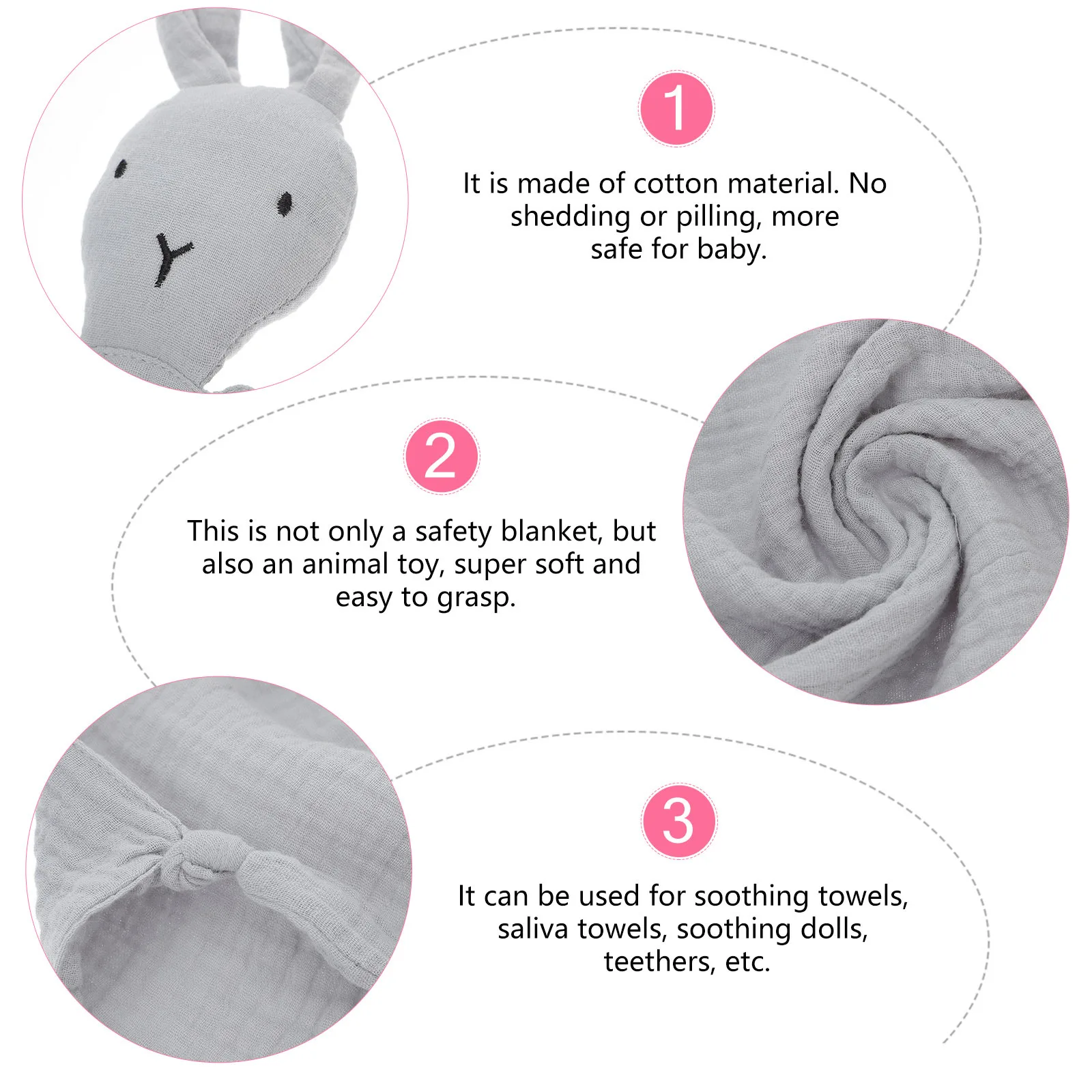 동물 토끼 디자인의 면 아기 보안 담요, 기계 세탁 가능, 신생아 및 유아를 위한 진정 및 감각적 안락감을 주는 러비