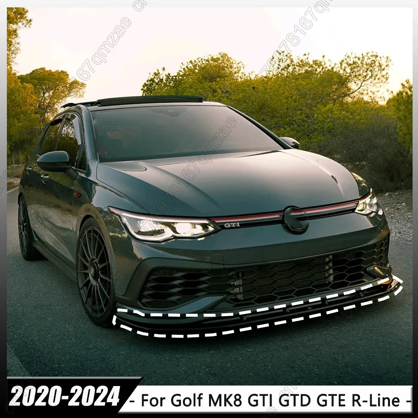 

3 шт., передний бампер в стиле Maxton, спойлер для губ, сплиттер для VW Golf 8 MK8 GTI GTD GTE R-Line 2020-2024, комплекты накладок на подбородок для передней губы