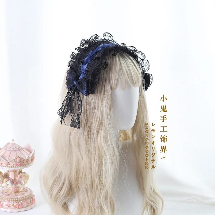 Diadema de Lolita japonesa gótica de estilo palaciego para niña, diadema de lazo de encaje, diadema de Cosplay, banda para el cabello, horquilla, accesorios para el cabello