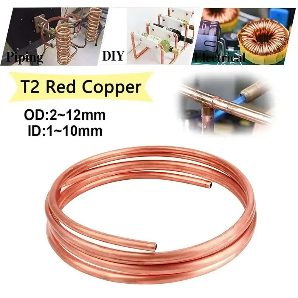 1Pcs New 1 Meter Copper Tube Coil 99.9% Pure Copper Soft T2 Copper OD 2-12mm ID 1-10mm Wire Pipe DIY Crafts