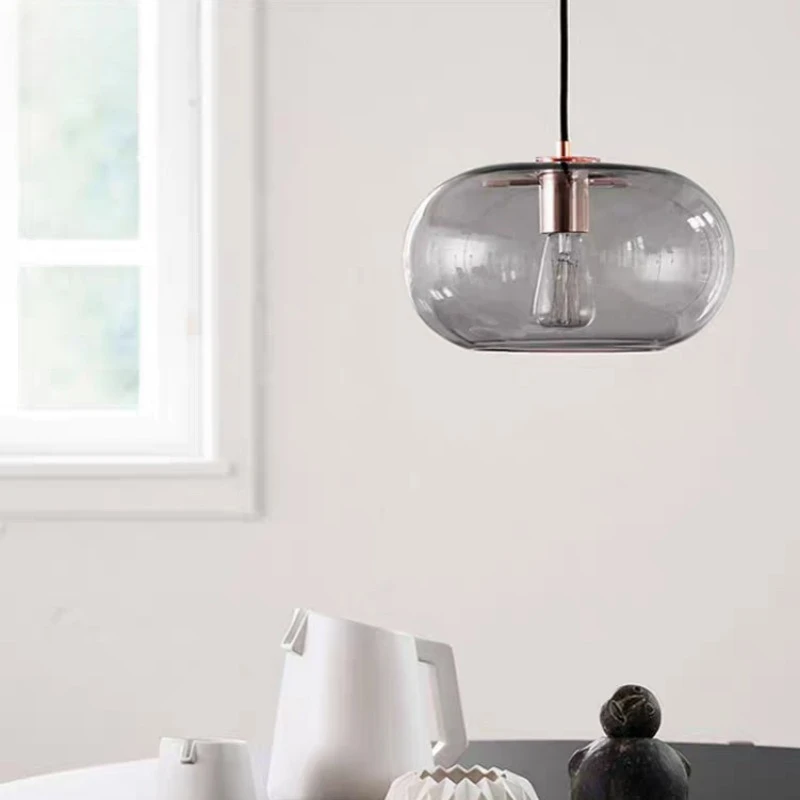 Nowoczesny Minimalistyczny Przezroczysty Szklany Żyrandol LED z Szklanego Szkła w Kolorze Szarym Dymionym, Kreatywny Dekor, Nordycki Dom, Ciepły Salon, Lampa do Sypialni