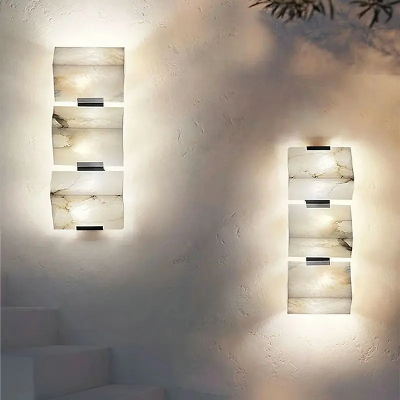 

New Style Natural Marble LED Wall Light Black Metal Art Decor For Hotel Parlor Bedroom Stairs Aisle Sconce GN419WY