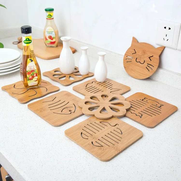 1PC Home Wooden Cartoon Insulation Mat Table Mat Non-slip Pot Mat Creative Cute Mat Tea Coaster Bowl Mat Coaster Placemats Mat