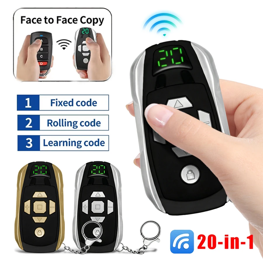 Control Remoto Universal 20 en 1 para Puerta de Garaje, Clon Multifrecuencia 300-915MHz 433Mhz, Duplicador de Llaves, Controlador de Puerta Recargable