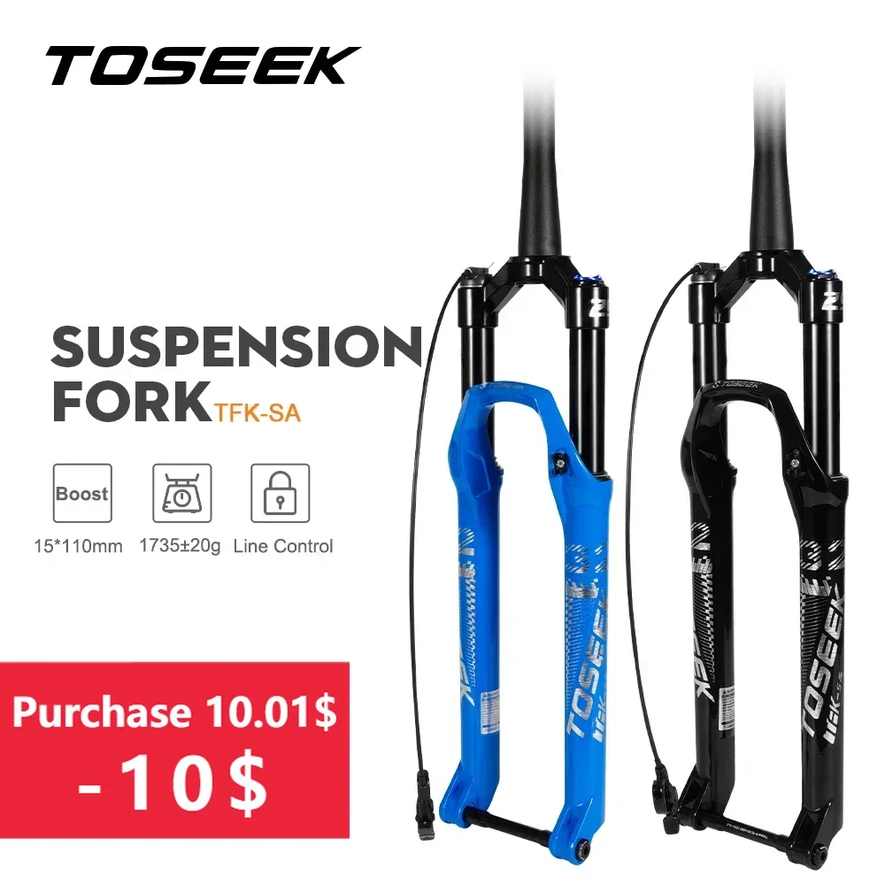 

TOSEEK Thru Axle Magnesium Alloy MTB Bicycle Fork 27.5/ 29 er Inch Line control Mountain Bike 15*110 mm Air Suspension Fork