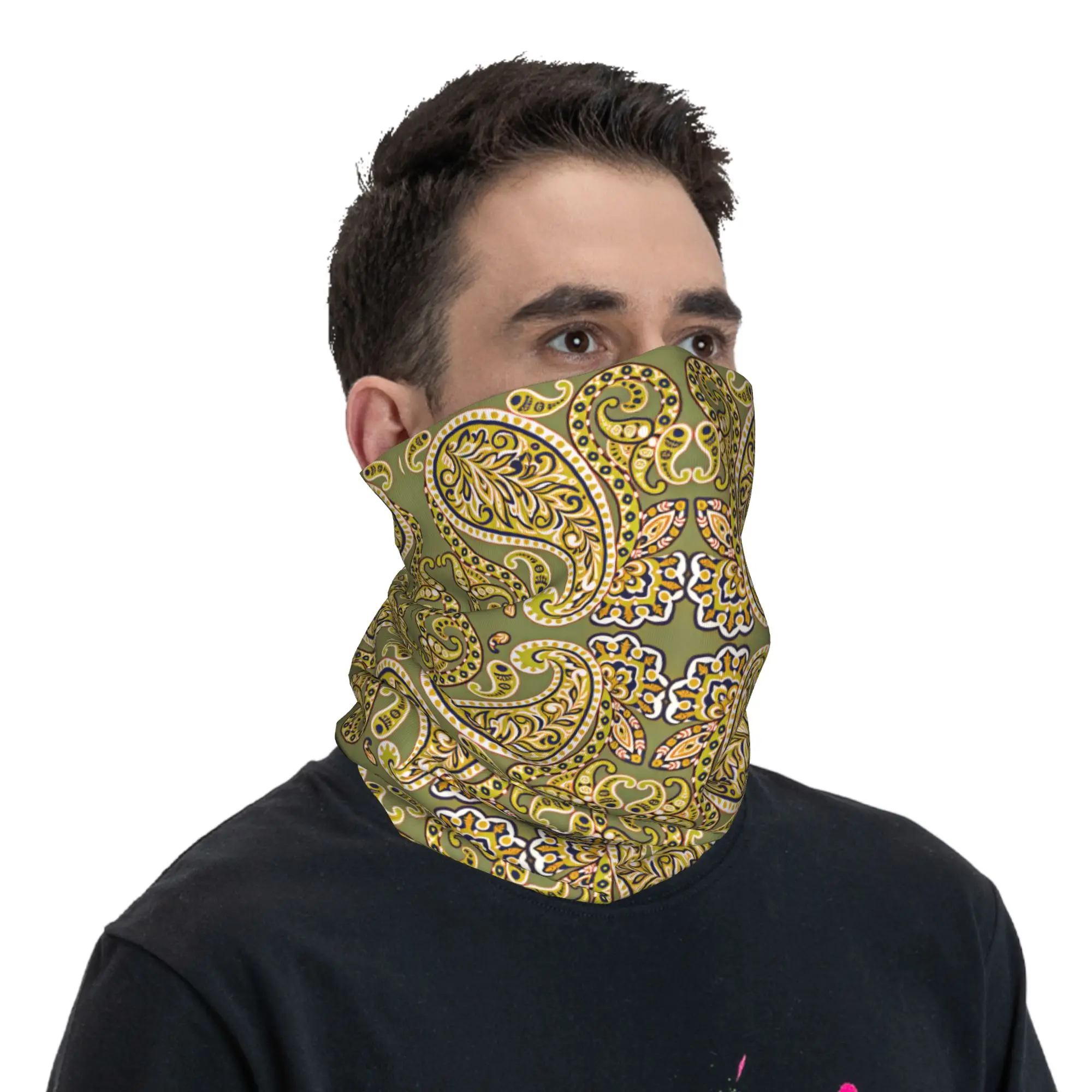 Outdoor Sports Balaclava Olive Green Symmetric Paisley Cycling Mask Soft Warm  Face Masks Riding Fishing Protection Neck Gaiter