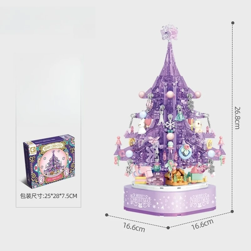 SEMBO Building Block Pink Crystal Christmas Tree Building Blocks  Light Music Box Assembly Bricks Toys for Girls Friendsgift