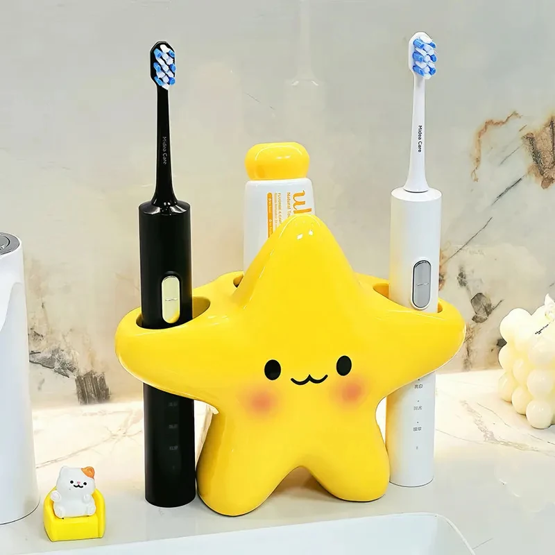 1Cartoon star toothbrush holder，Cute Five-Pointed Star Electric Toothbrush and Toothpaste Storage Rack，Highly aesthetic decorati
