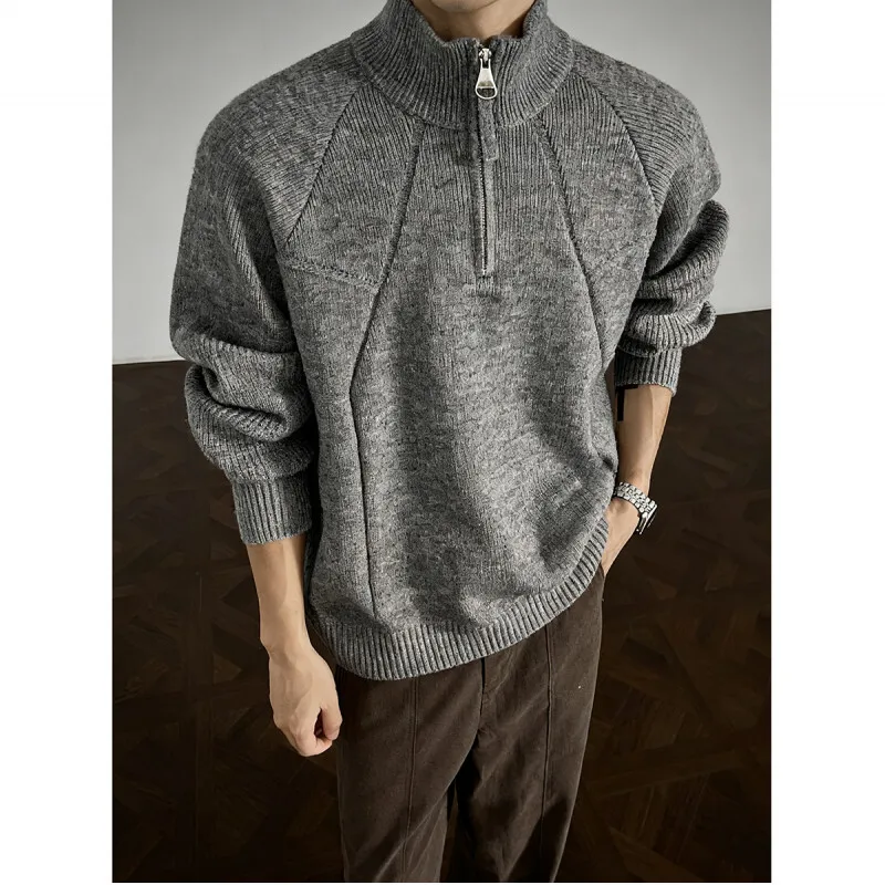 Winter Stand Up Collar Sweater Men Warm Casual Knitted Pullover Men Korean Loose Long Sleeved Sweater Mens Jumper Clothes