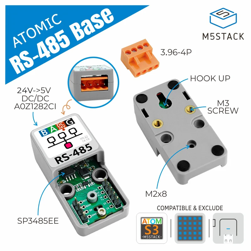 M5Stack Official ATOMIC RS485 Base TTL-RS485 Converter