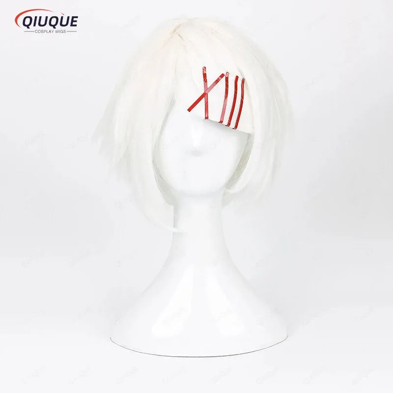 

didi 2025 2025 hhhHigh Quality Anime Juzo Suzuya Juuzou Short White Heat Resistant Hair Cosplay Costume Wig + 5 red hairpins