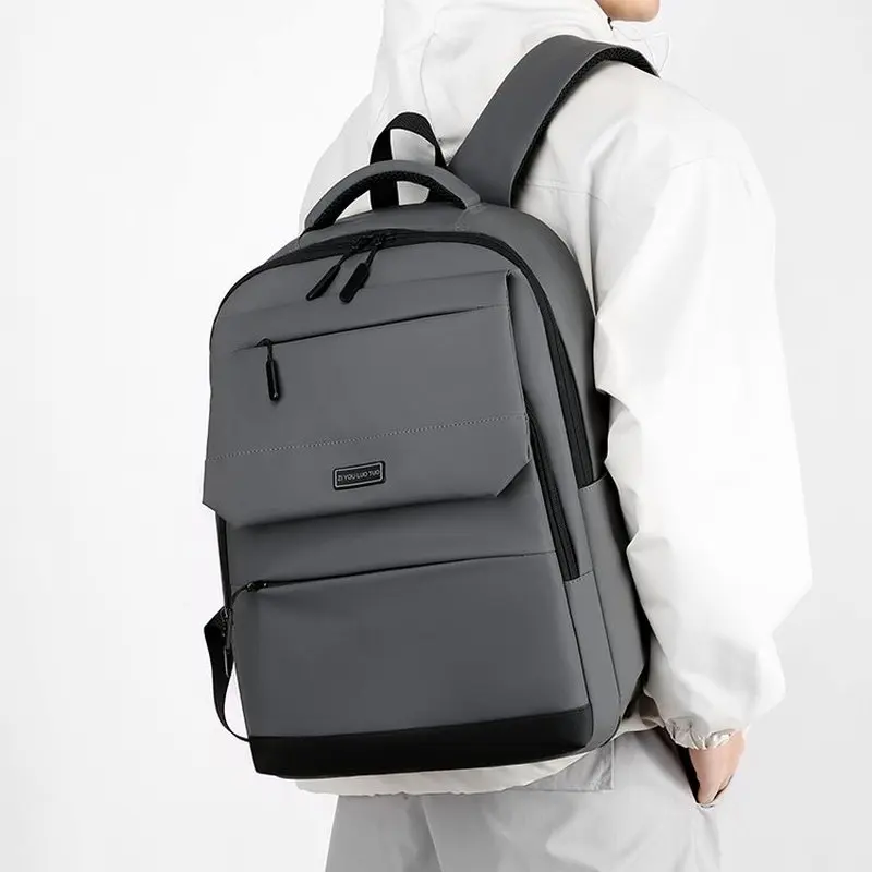 Men Slate Blue Laptop Backpack With Multi Front Pockets Waterproof Business Travel Commuter Bag Padded Straps Daily Work