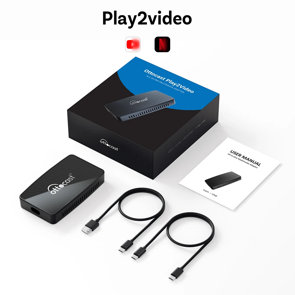 OTTOCAST Play2Video Pro Video TV Box Unterstützung für Youtube Netflix Wireless CarPlay Android Auto Playback Auto Dongle Adapter