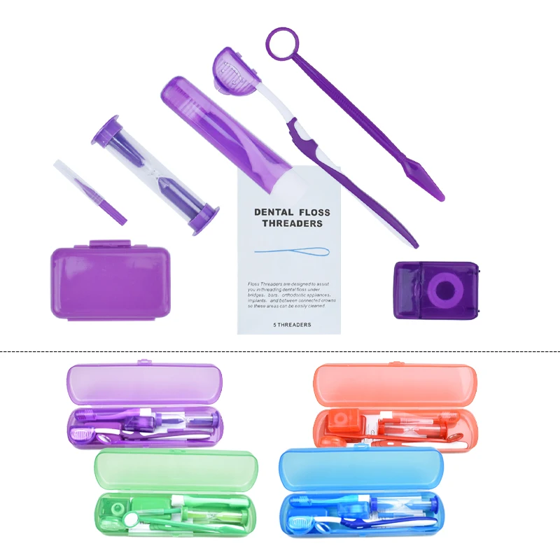 8Pcs Dental Orthodontic Toothbrush Travel Kit Toothbrush Brush Floss Oral Care Kit Cleaning Braces Orthodontic Supplies Set