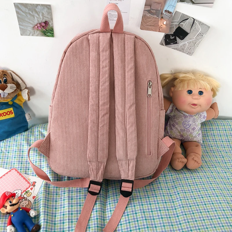 Stripe Cute Corduroy Woman Backpack Schoolbag For Teenage Girls Boys Luxury Harajuku Female Fashion Bag Student Lady Book Pack