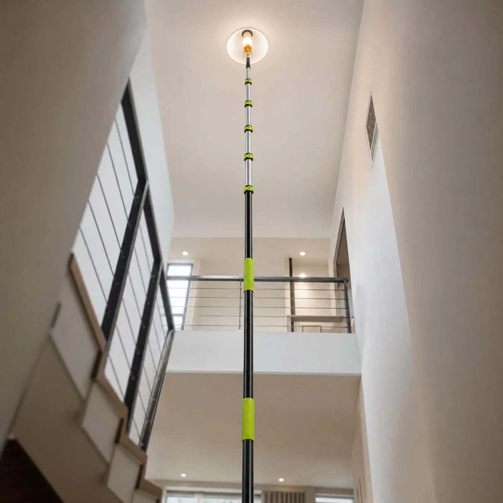 Extension Pole for Light Bulb Replacement with Aluminum Threaded Head and Grip Handle