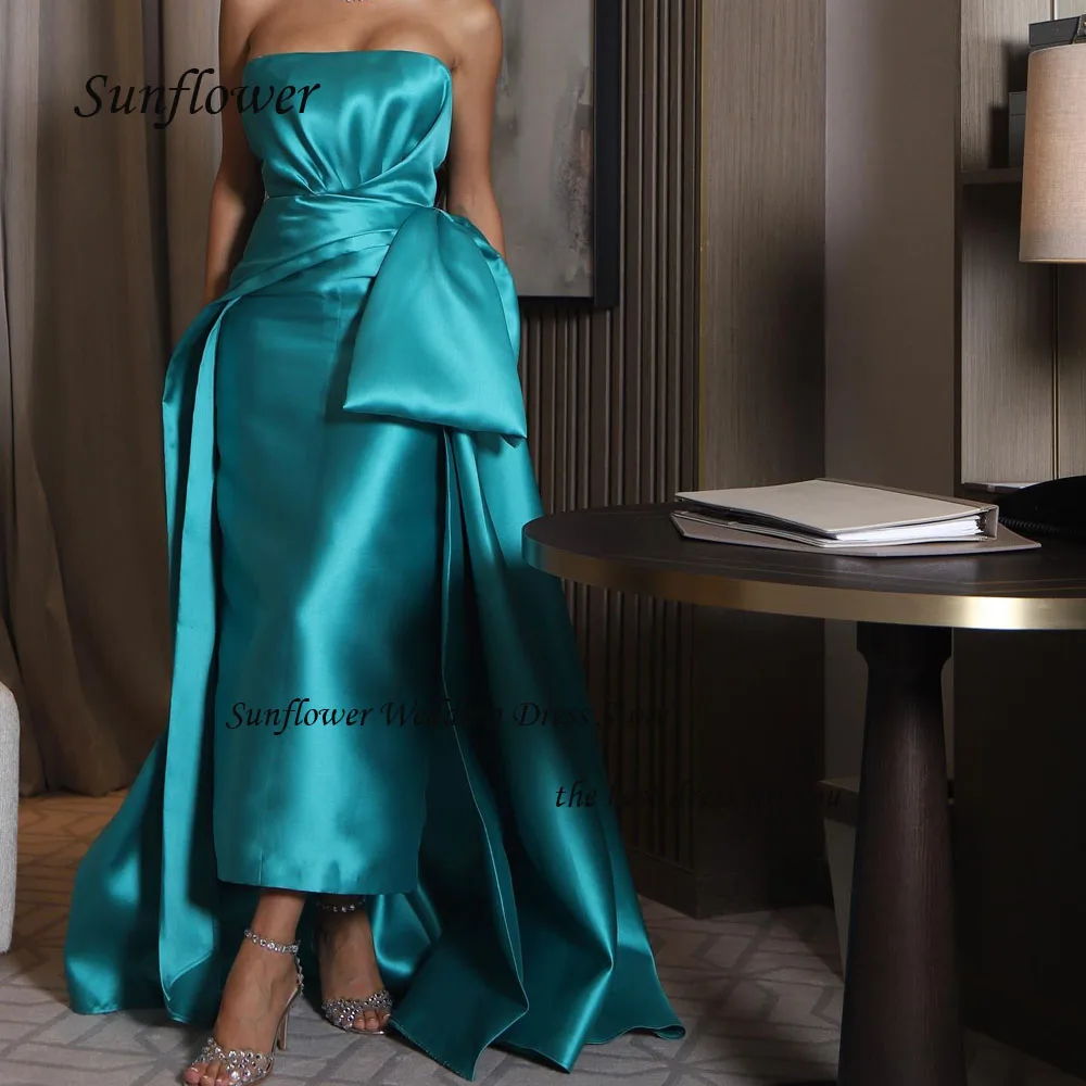 Sunflower Strapless Formal Evening Dress 2023 Simple Slim Satin Prom dress Mermaid Floor-Length Backless Party Gowns