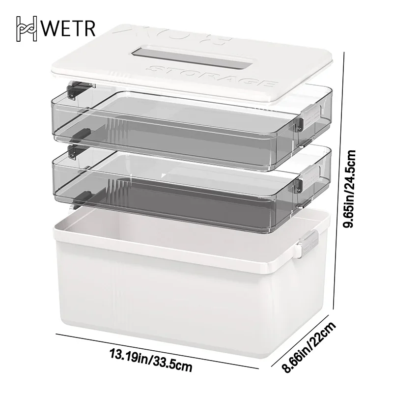 Organizador de medicamentos de 3 niveles, botiquín de primeros auxilios portátil con asa, organizador multiusos para primeros auxilios familiares