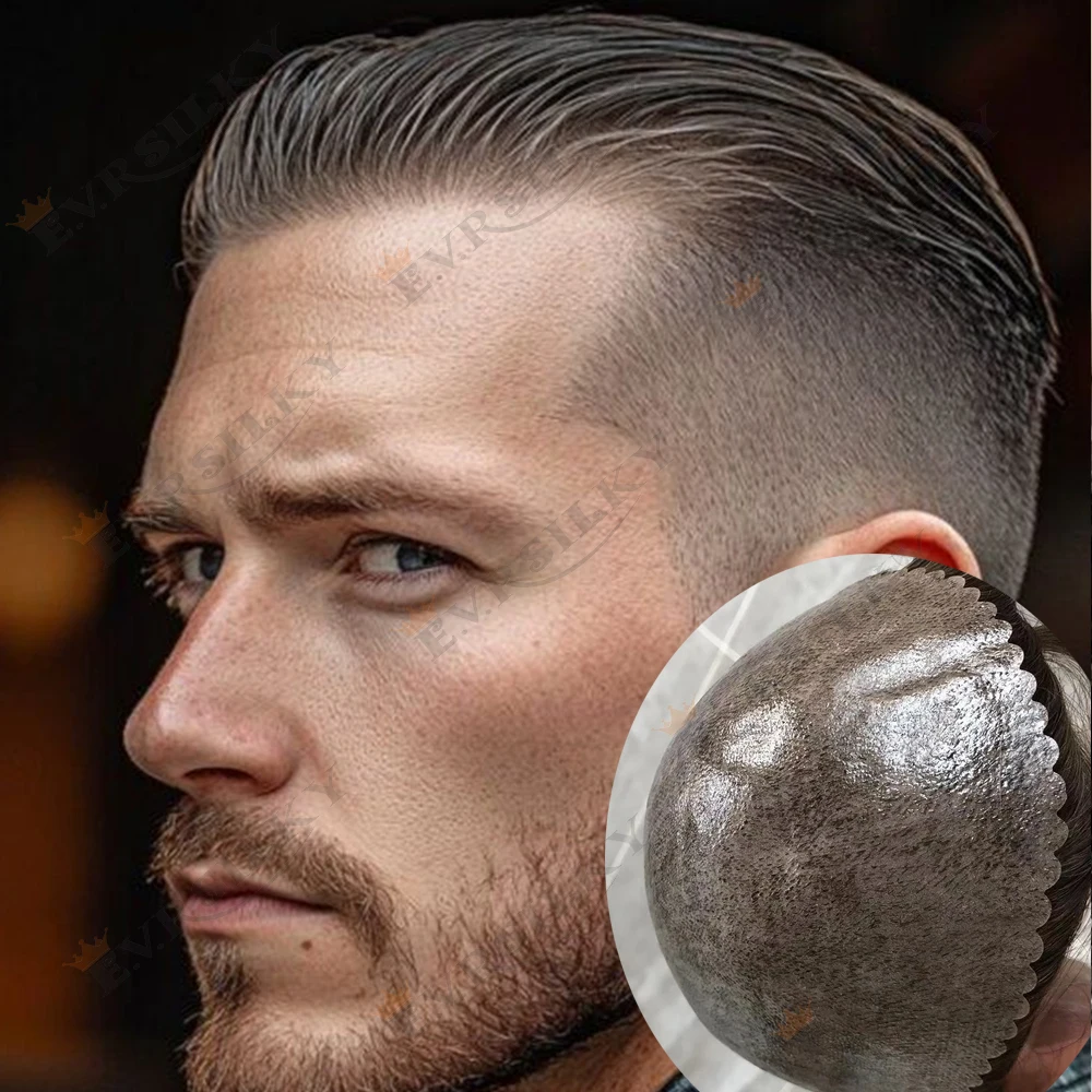 

Натуральная передняя линия, прочная поликожа, мужские натуральные мягкие человеческие волосы, парики, удобные парики, коричневые, блондинки, европейские толстые шиньоны