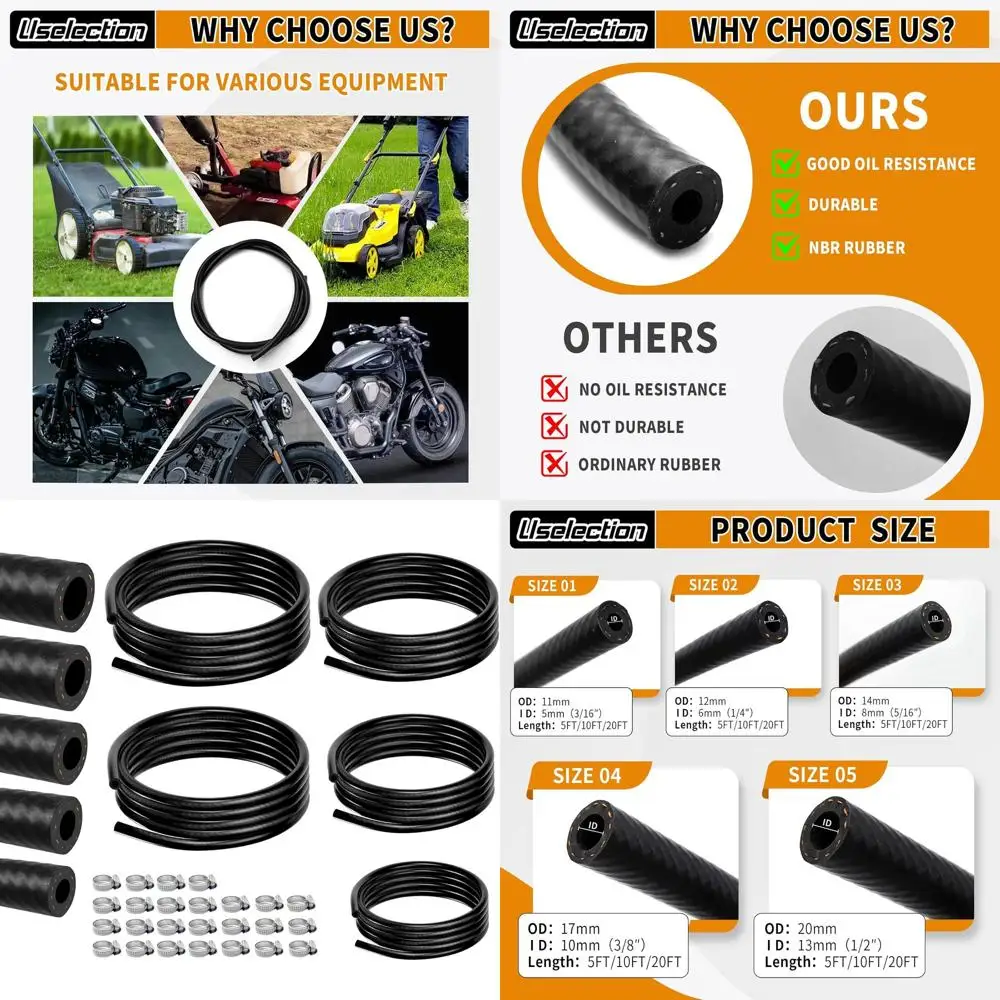 

10 футов топливный шланг-5 шт. 3/8 "1/2" 5/16 "1/4" 3/16 "ID с 25 шт. хомутами NBR резиновая высокопроизводительная автомобильная топливная линия для см