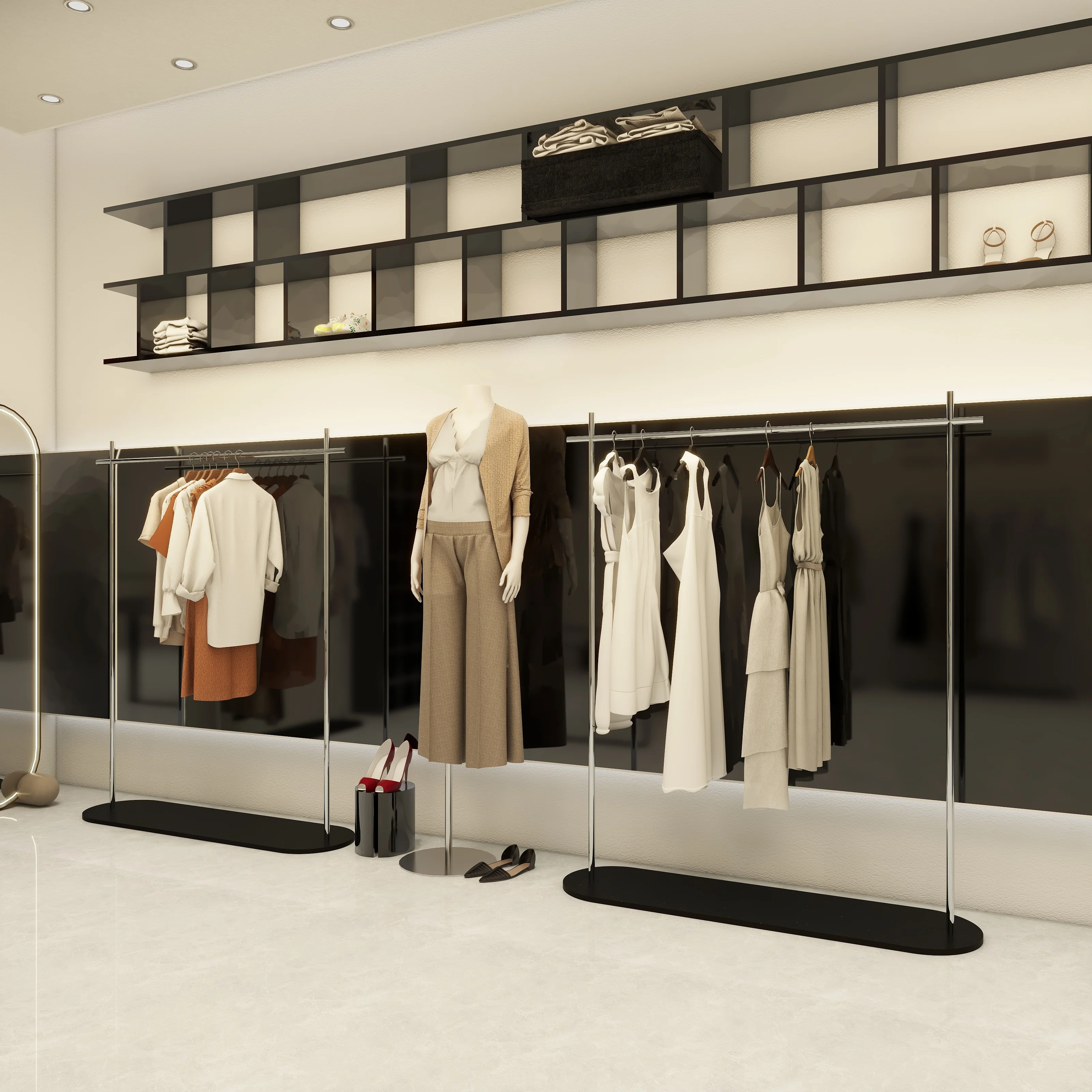 Clothing store display rack Floor-to-ceiling stainless steel black clothes rack store-specific display