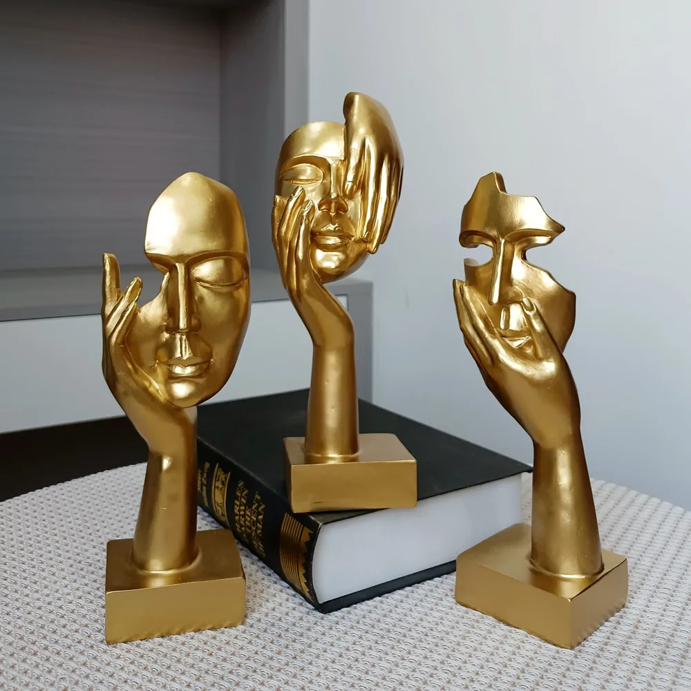 

Маска Скульптуры Украшения Золотая Статуя Домашний Декор Современное Искусство Фигурка из Смолы Украшение Гостиная Настольный ТВ Шкаф Абстрактное Лицо