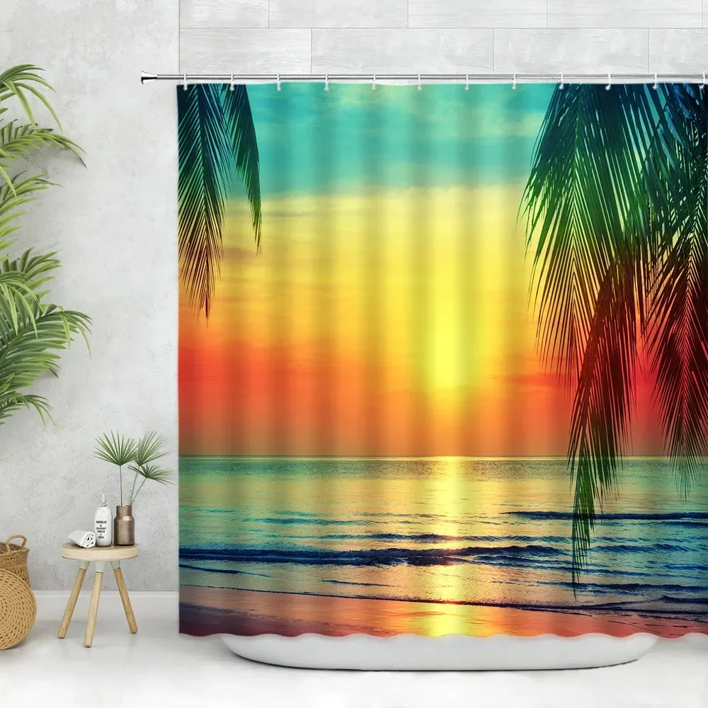 Forest Waterfall Scenery Shower Curtains Courtyard Garden Tropical Tree Water Nature Landscape Bathroom Curtain Polyester Fabric