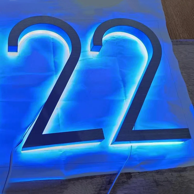 

Metal illuminated LED House Numbers Blue Light Outdoor Waterproof Home Door Plates Stainless Steel Lighted Numbers Yard Decors