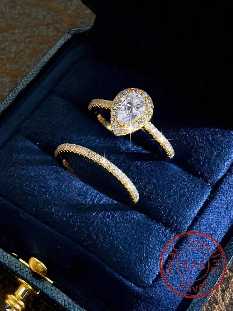 Ring aus 925er-Sterlingsilber, schlicht, klassisch, wunderschön, Wassertropfen-Zirkon-Ring für Frauen, Verlobung, Hochzeit, luxuriös, hochwertiger edler Schmuck