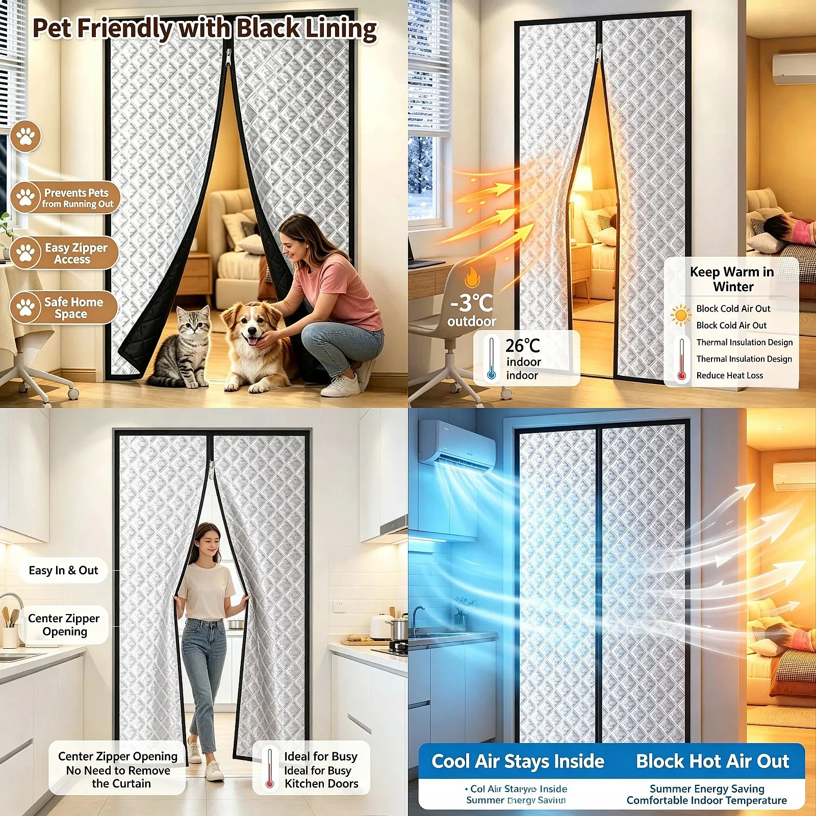 Winter Windproof Zipper Curtains Insulation Film Cold Sealing Light Blocking for Bedroom Door Window
