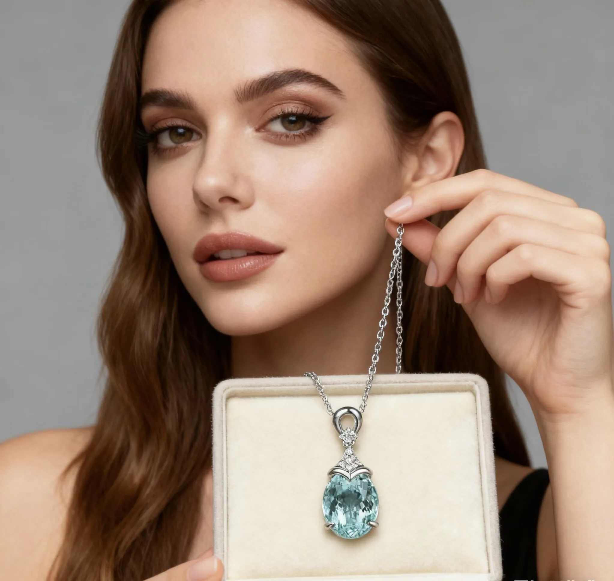 

Exquisite aquamarine necklace with a sparkling diamond halo pendant, a delicate anniversary gift, elegant everyday jewelry.