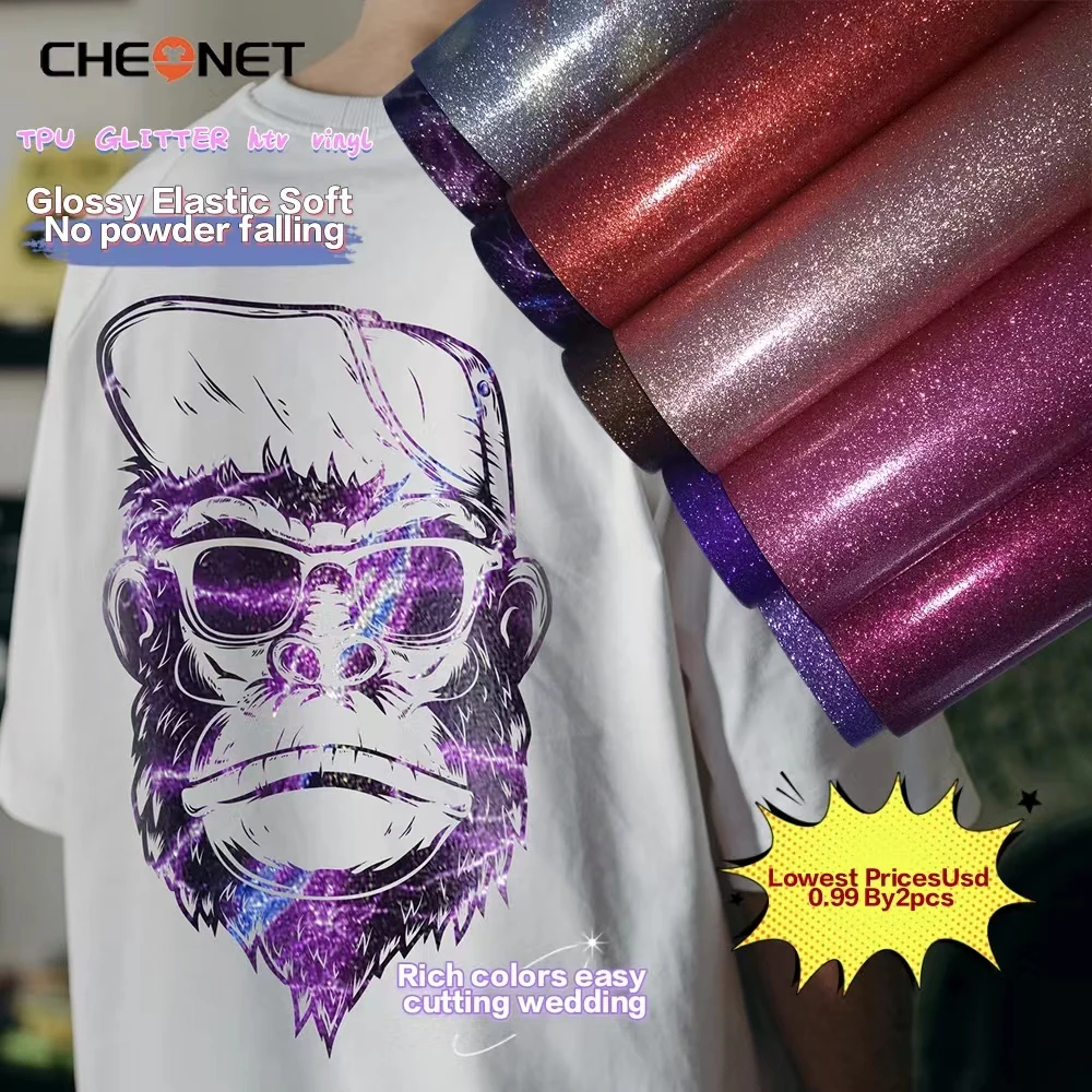 25CMX102CM TPU Glitter Glossy Soft Handfeelings Heat Transfer Vinyl Press Machine HTV Printing DIY Cloth Easy To Cut Weeding