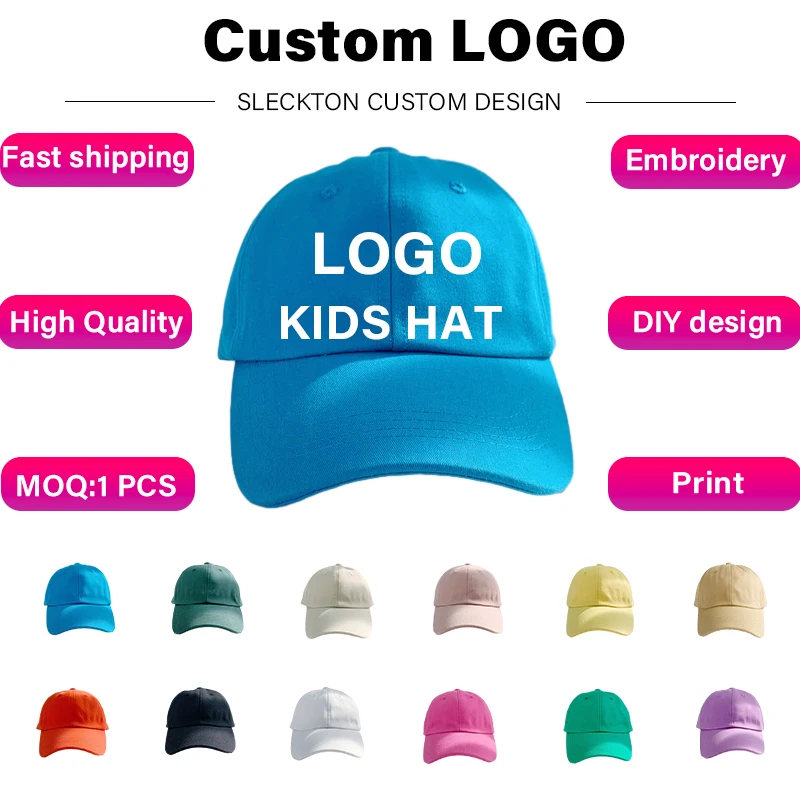 SLECKTON Custom Logo Embroidery Children Cap Summer Baseball Cap for Kids Cotton Sun Hats Brand Design DIY Picture Print Unisex