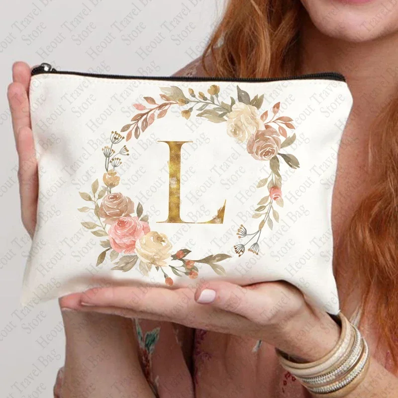 Trend Flower Name Letters Cosmetic Bag Women Travel Toiletry Organizer Makeup Bag Bridesmaids Bachelorette Party Gifts Purse