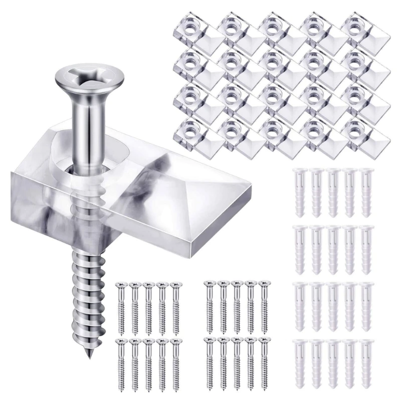 

20/40x Easy to Install Mirror Fixing Brackets Set Plastic Mirror Mounting Clips Clear Mirror Hangers Holder for Drop shipping
