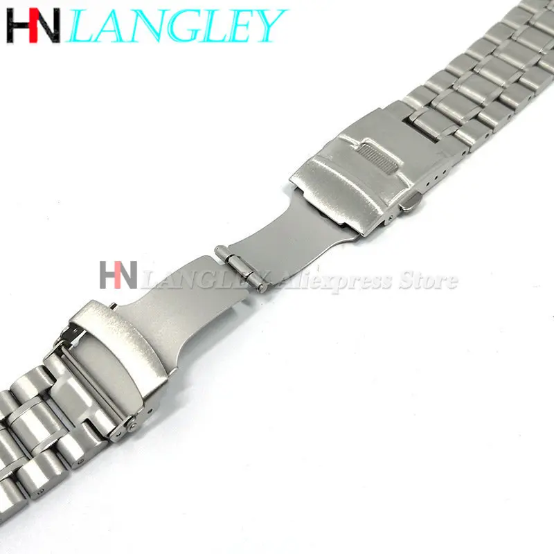 Tali Jam Tangan Baja Tahan Karat Padat Gelang Baja Ujung Busur 18/20/22/24Mm untuk Rolex untuk Seiko Metal Gelang Jam Pengganti Universal