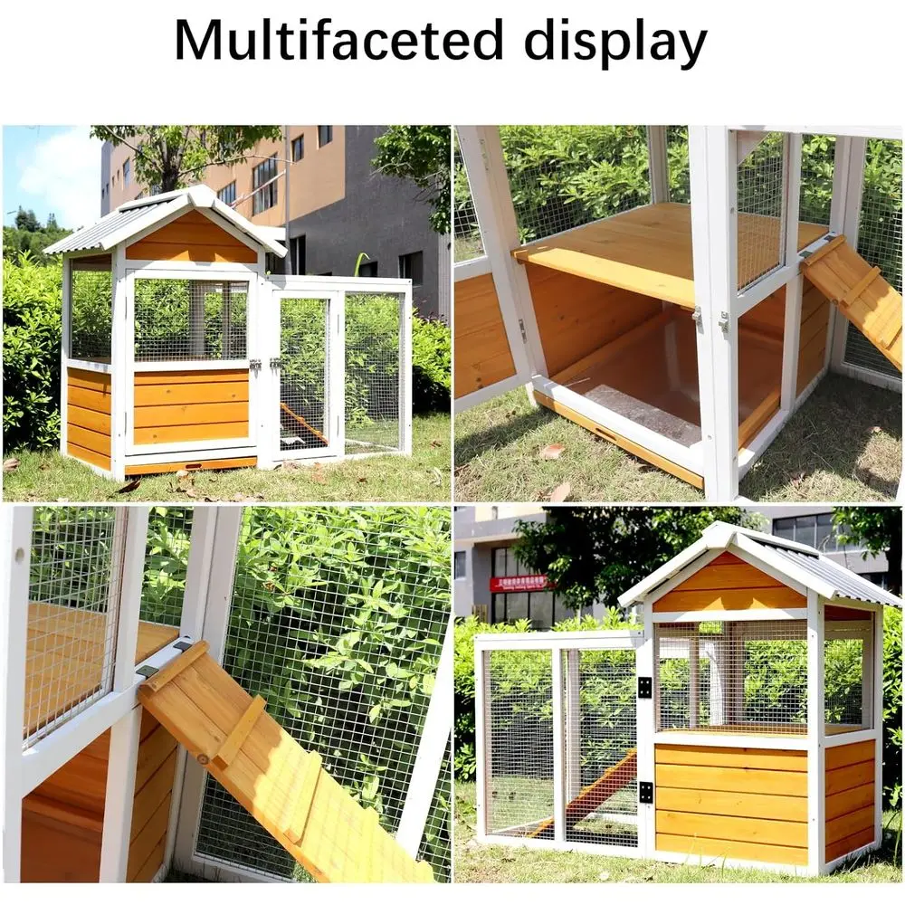 Poulailler extérieur résistant aux intempéries pour poulets, oies, canards et petits animaux avec boîte de nidification et cage à oiseaux, peut contenir 8 à 10 oiseaux