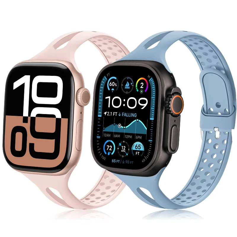 Slim strap for Apple watch band S11 42mm 40mm 41mm 44mm 45mm 49mm Silicone watchband correa bracelet iWatch 8 9 10 Ultra 3 band