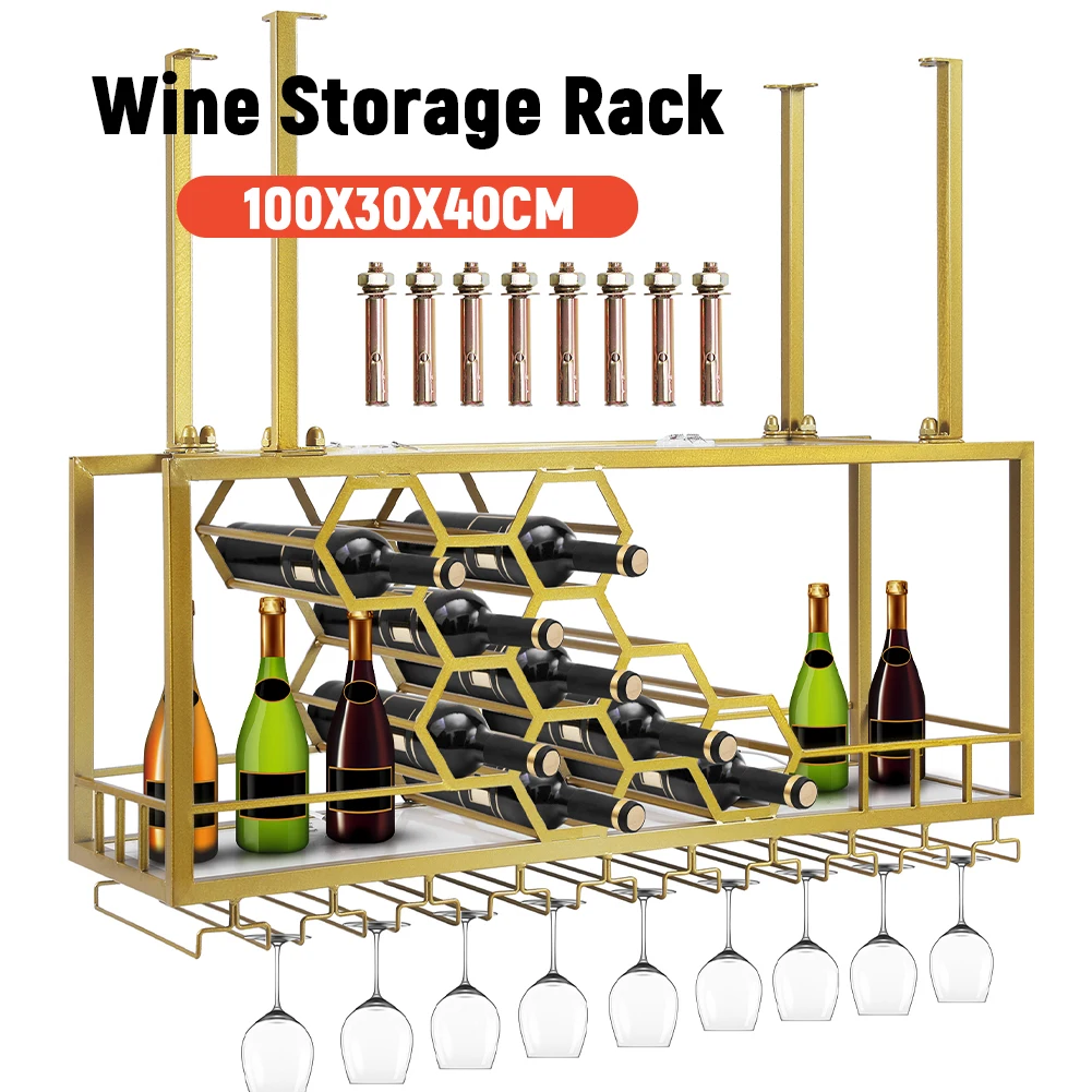 

Металлическая настенная полка для бутылок с алкоголем и вином (100x30x40см, золото)