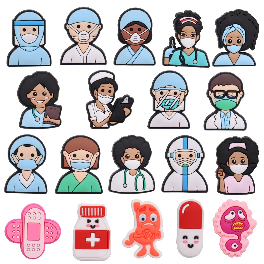 19Pcs Cartoon Doctor Nurse Band-aid Medicine PVC Shoe Charms Accessories Sandals Shoes Decoration For Clogs Pins Holiday Present