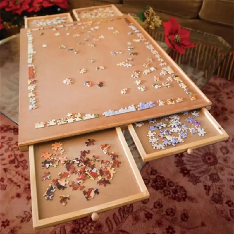 Giant 1500 puzzle board 34 x 26 inch wooden puzzle table with 4 removable storage drawers