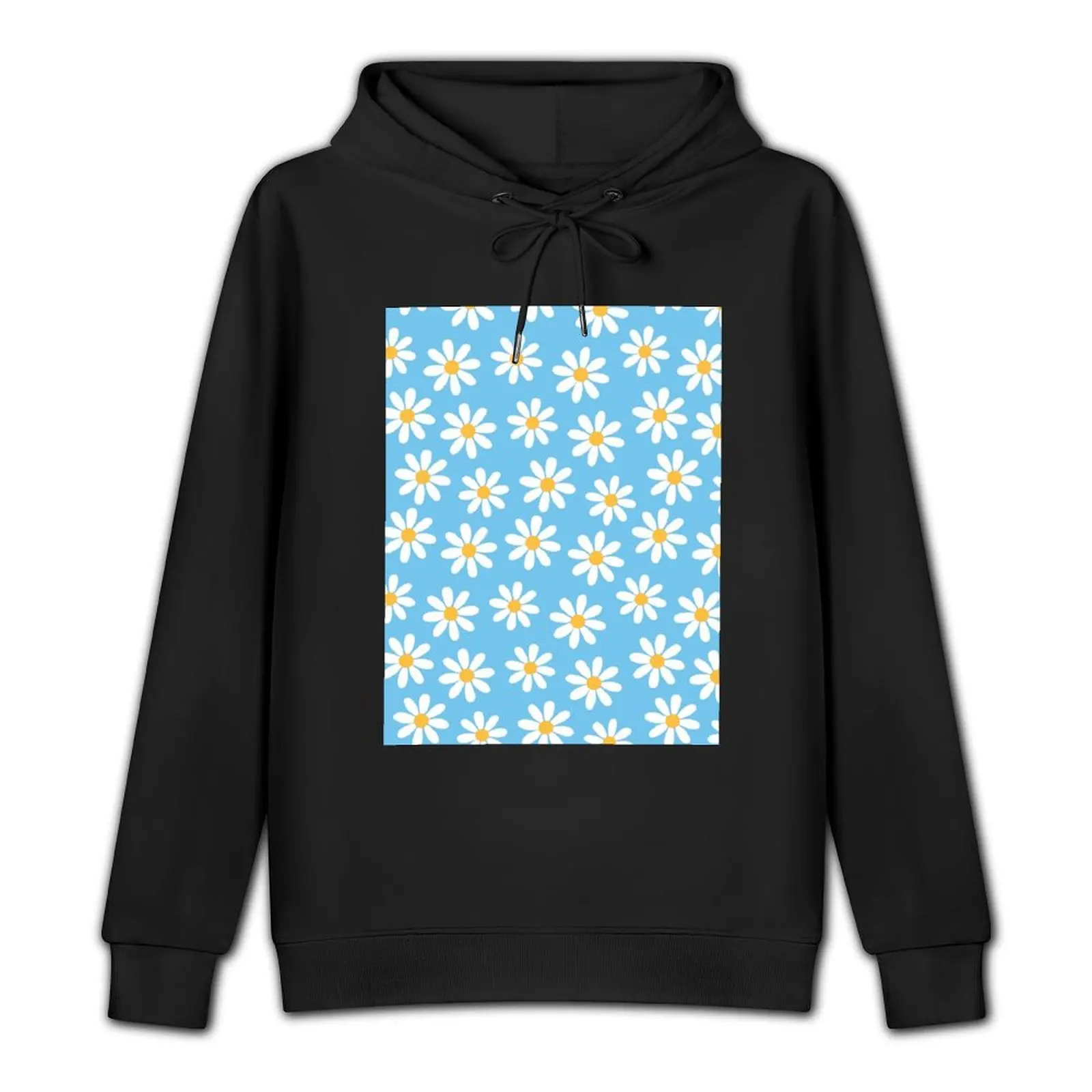 White Daisies on Blue Seamless Pattern Print Pullover Hoodie men clothing men wear designer hoodies