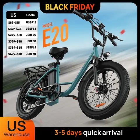 URLIFE 1000W E20 Electric Bike | 48V 13Ah Removable Battery, 20MPH, 20''X3" Fat Tire, 7-Speed E-Bike with Dual Disc Brake