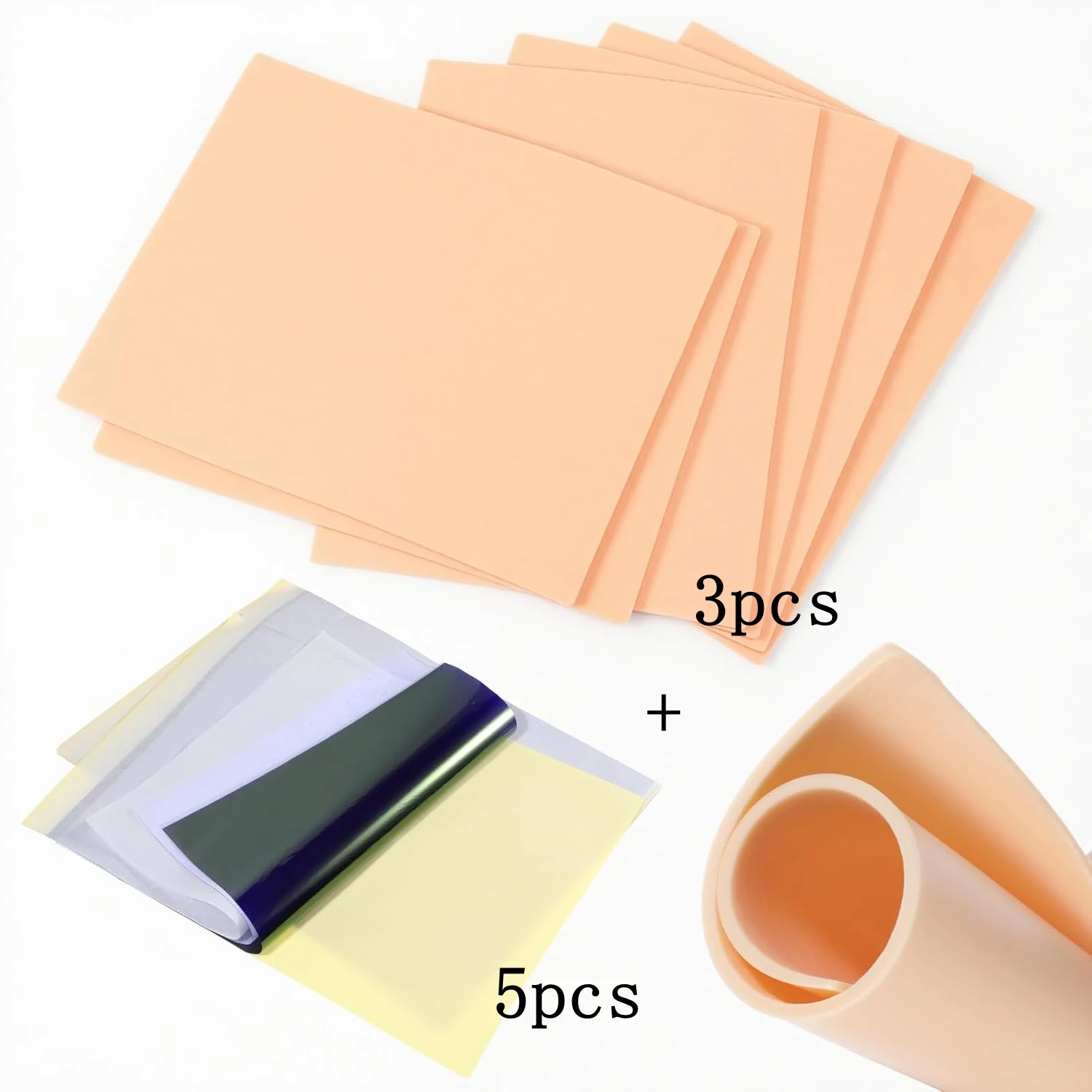 

1MM Tattoo Practice Skin and Tattoo Transfer Paper Kit Double Sided Fake Skin with Stencil Paper Set Makeup Tattoo Supply