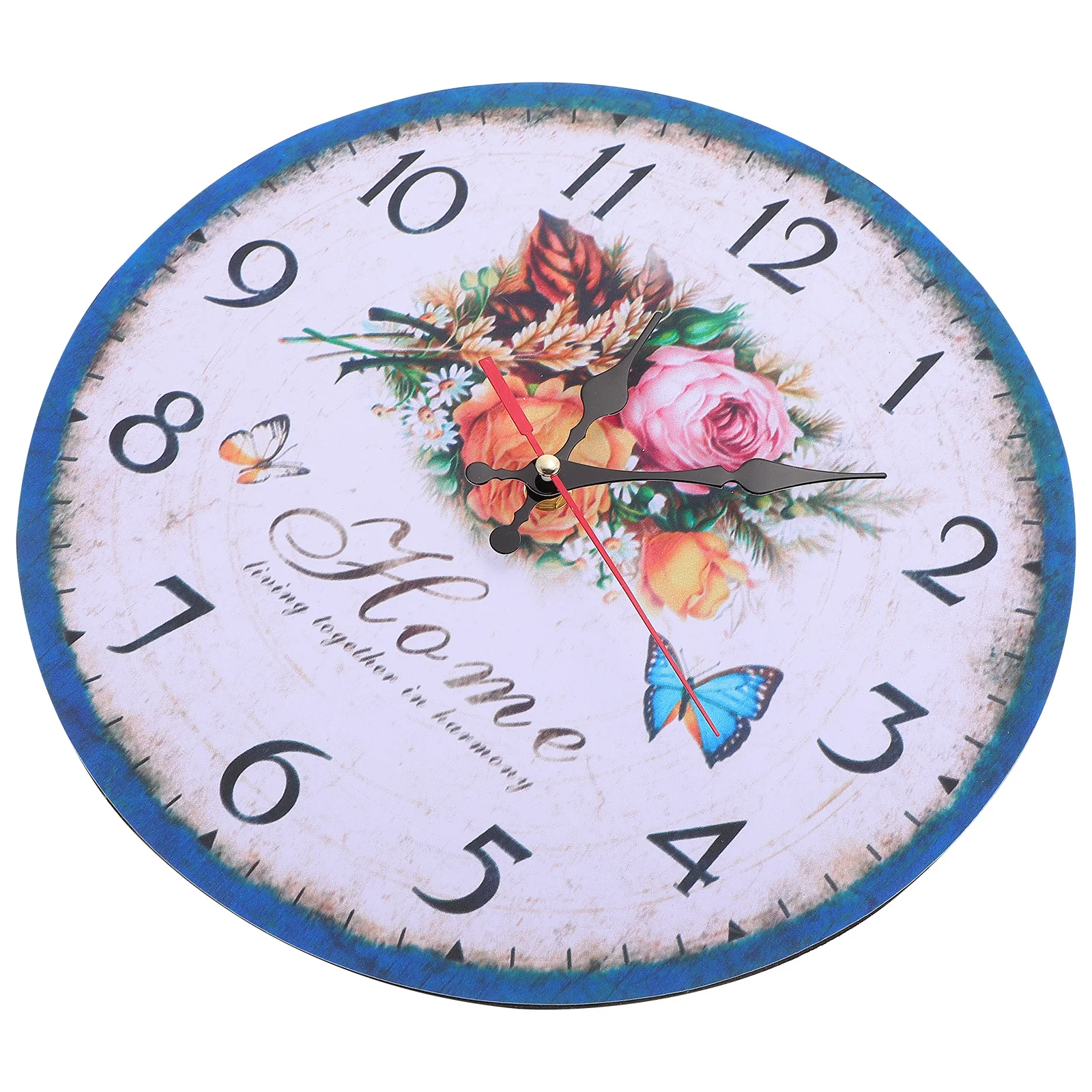

Retro Flower Wall Clock Living Room Decor Hanging for Dorm Simple Digital Decorative Home Wooden Round