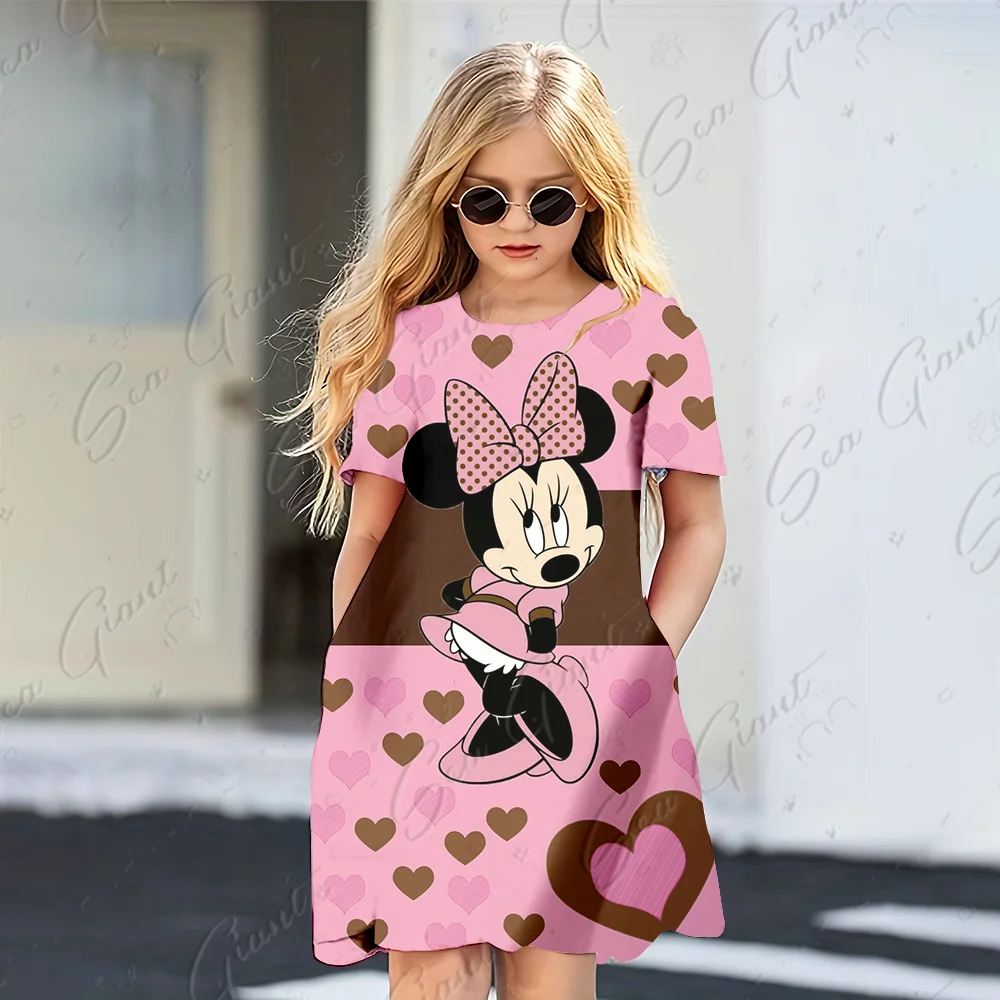 New Hellokitty & Minnie Mouse Print Children\'s Clothing Girls Summer Fashion Short Sleeve Dress Princess Cosplay Cute Sundress