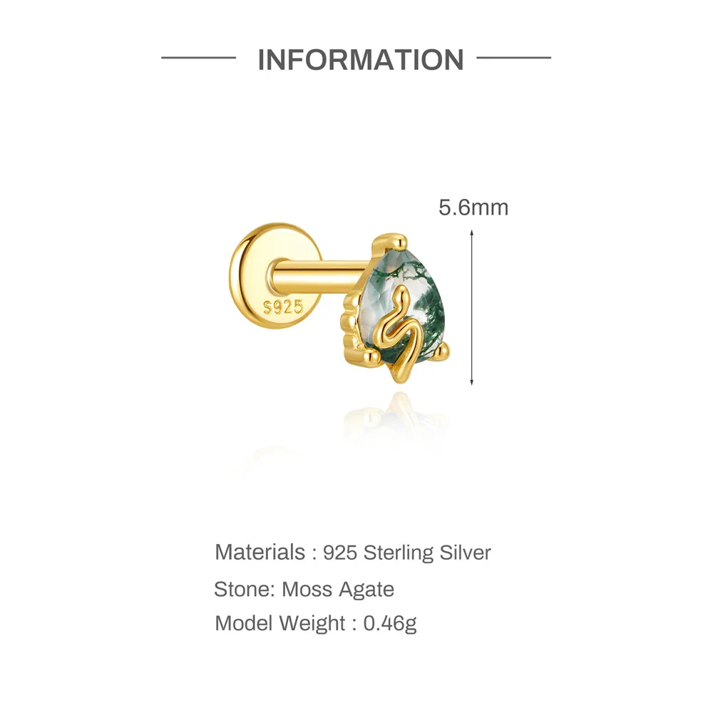 CANNER 1 Stück Sommer Natürlicher Wassergras-Achat Pferdeauge 925 Sterling Silber Flachkopf Piercing Ohrstecker für Damen INS Ohrring – Detail 32