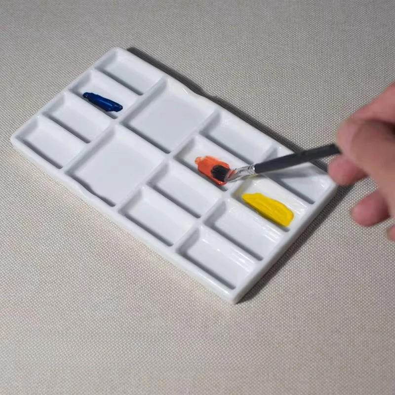 14 Well Ceramic Palette Easy To Clean Not Easy To Penetrate Pigments for Outdoor Sketching Students Practice Color Adjustment