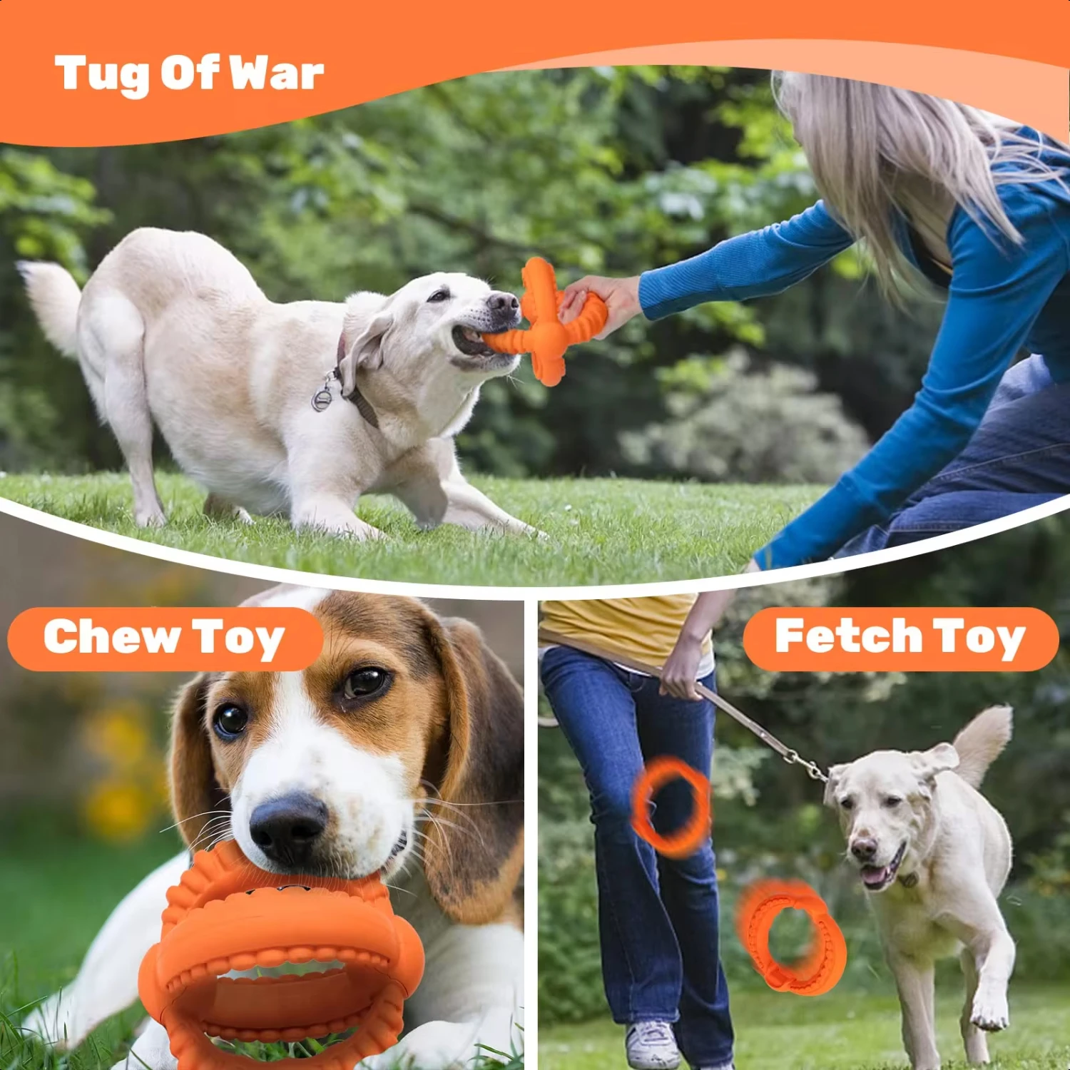 Interactive Dog Toys Detachable Dog Tug of War Toy with 2 Rings Natural Rubber Dog Chew Toys Suitable  Large Dogs Dog toothbrush