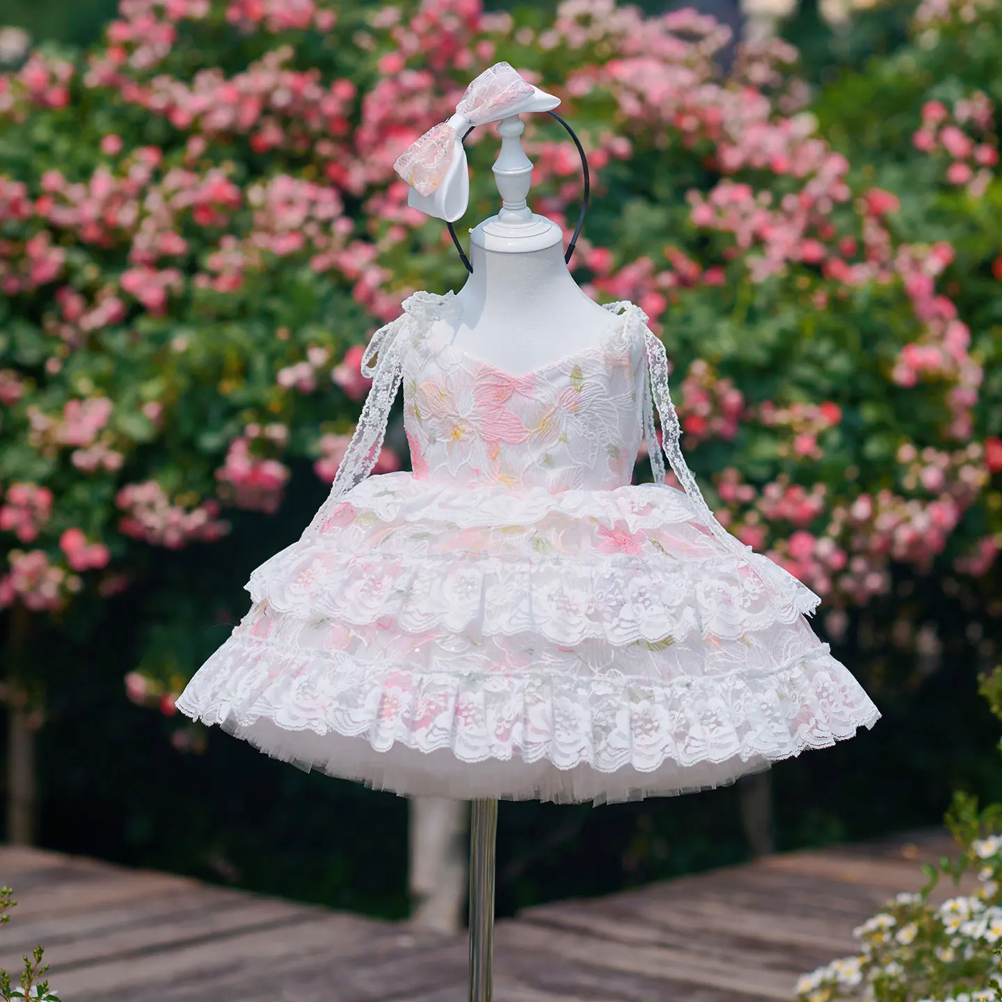 

Jill Wish J908 Elegant Pink Floral Lace Flower Girl Dress for Toddler Girls, Tiered Princess Party Birthday Tutu Dress